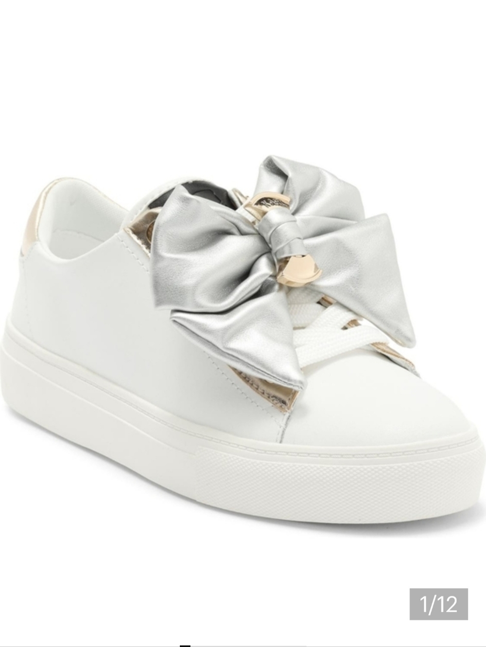 Karl Lagerfeld White and Silver Bow Sneakers